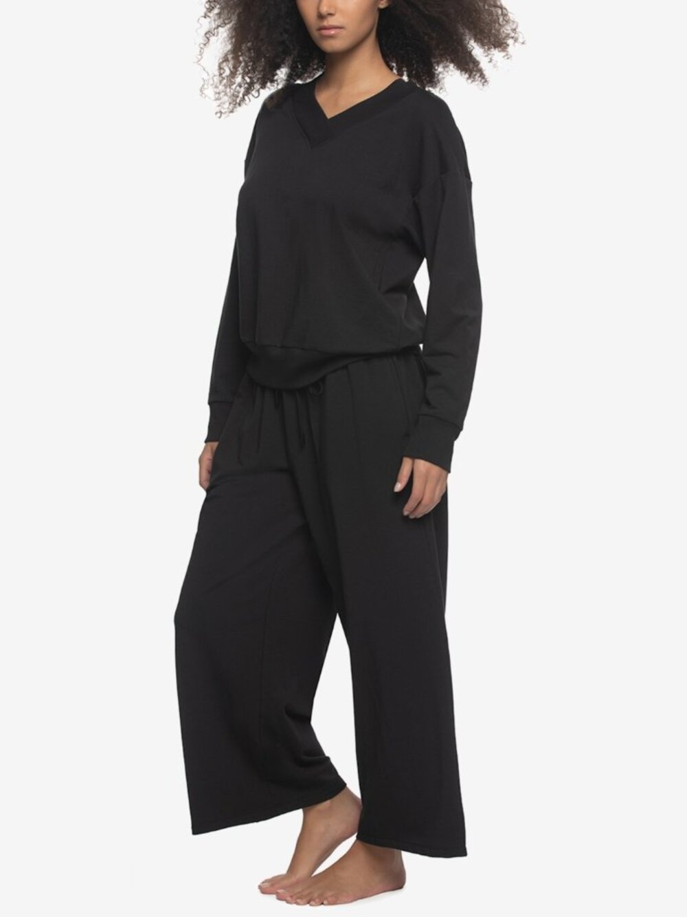 #2346 Felina Regular Kimora French Terry V-Neck Sweatshirt with Wide Leg Pants